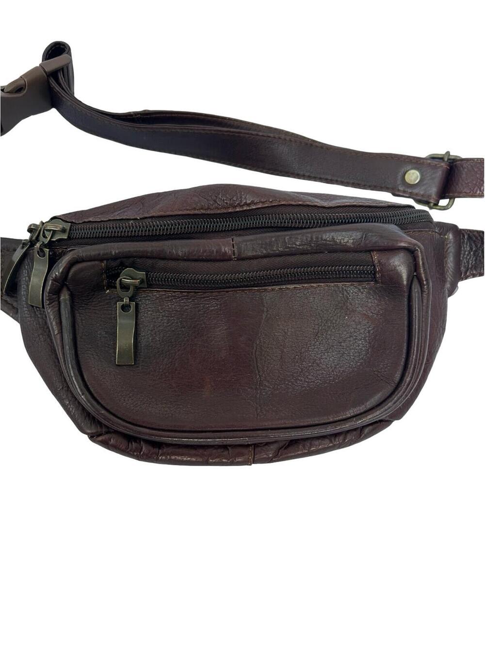 Volare Group Brown Leather Fanny Pack Waist Belt Bag Travel Organizer Zip